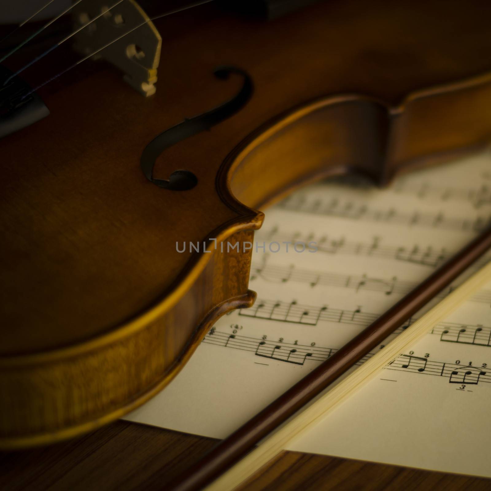 "time to practice violin" violin with sheet music on vintage style