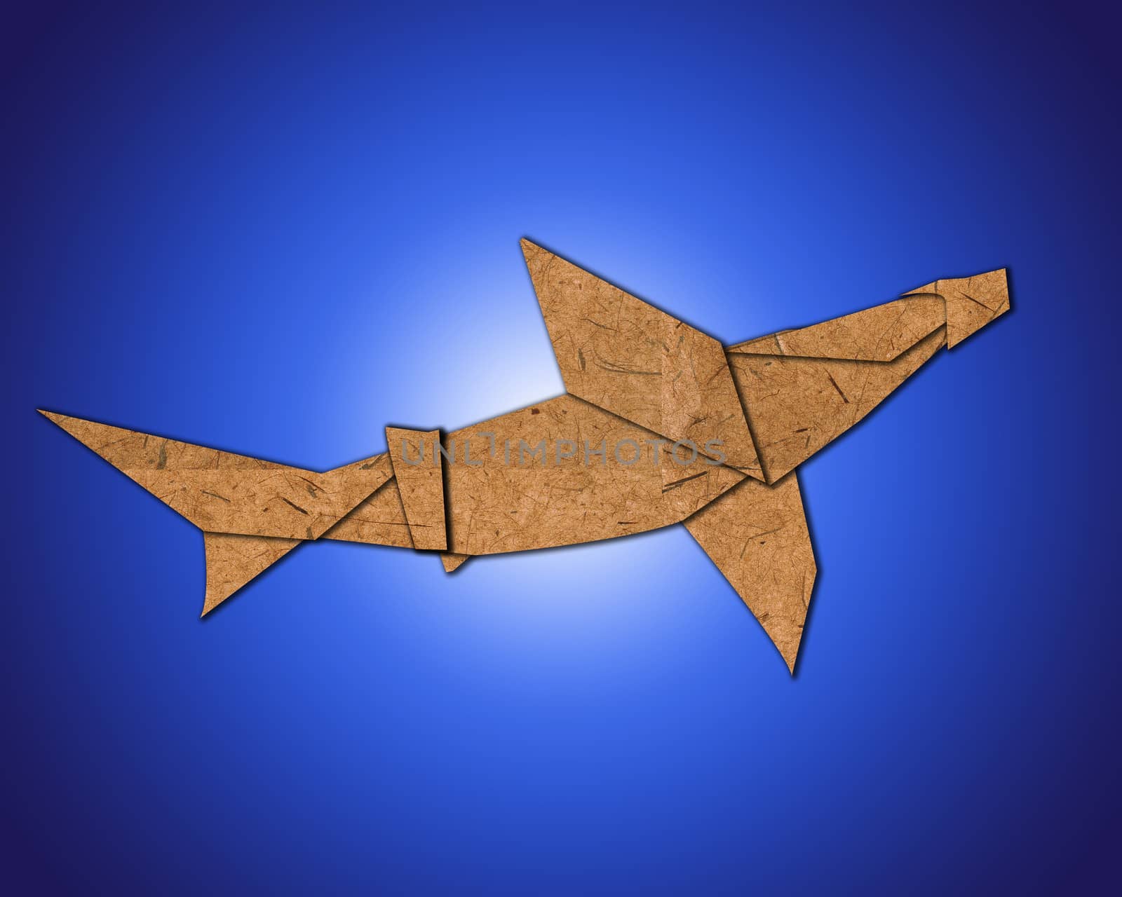 origami sharks made of paper on blue background