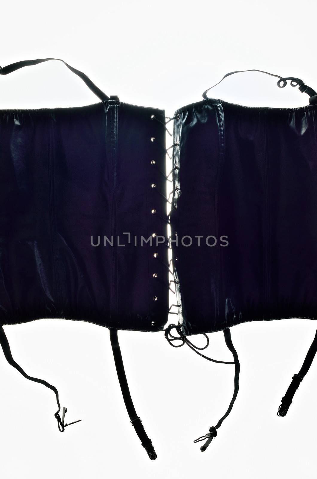 Gothic leather corset on white background