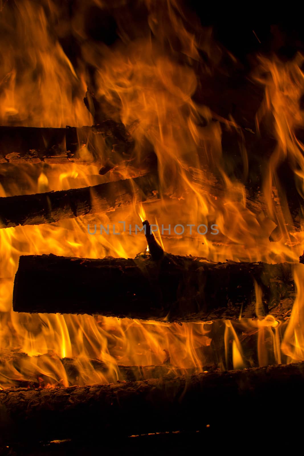 Large fire on a black background