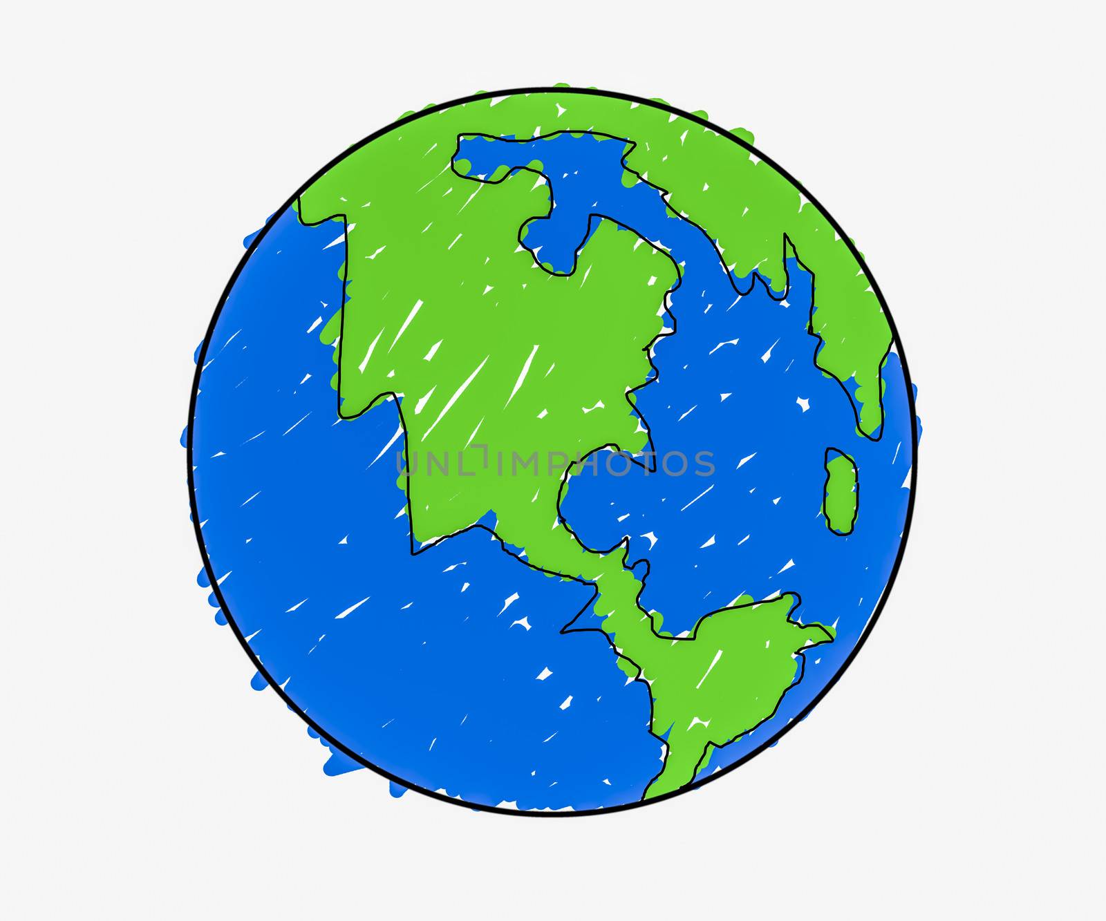 Hand drawn earth and a white background