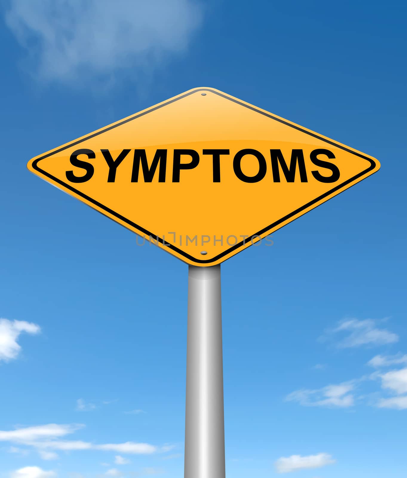 Illustration depicting a sign with a symptoms concept.