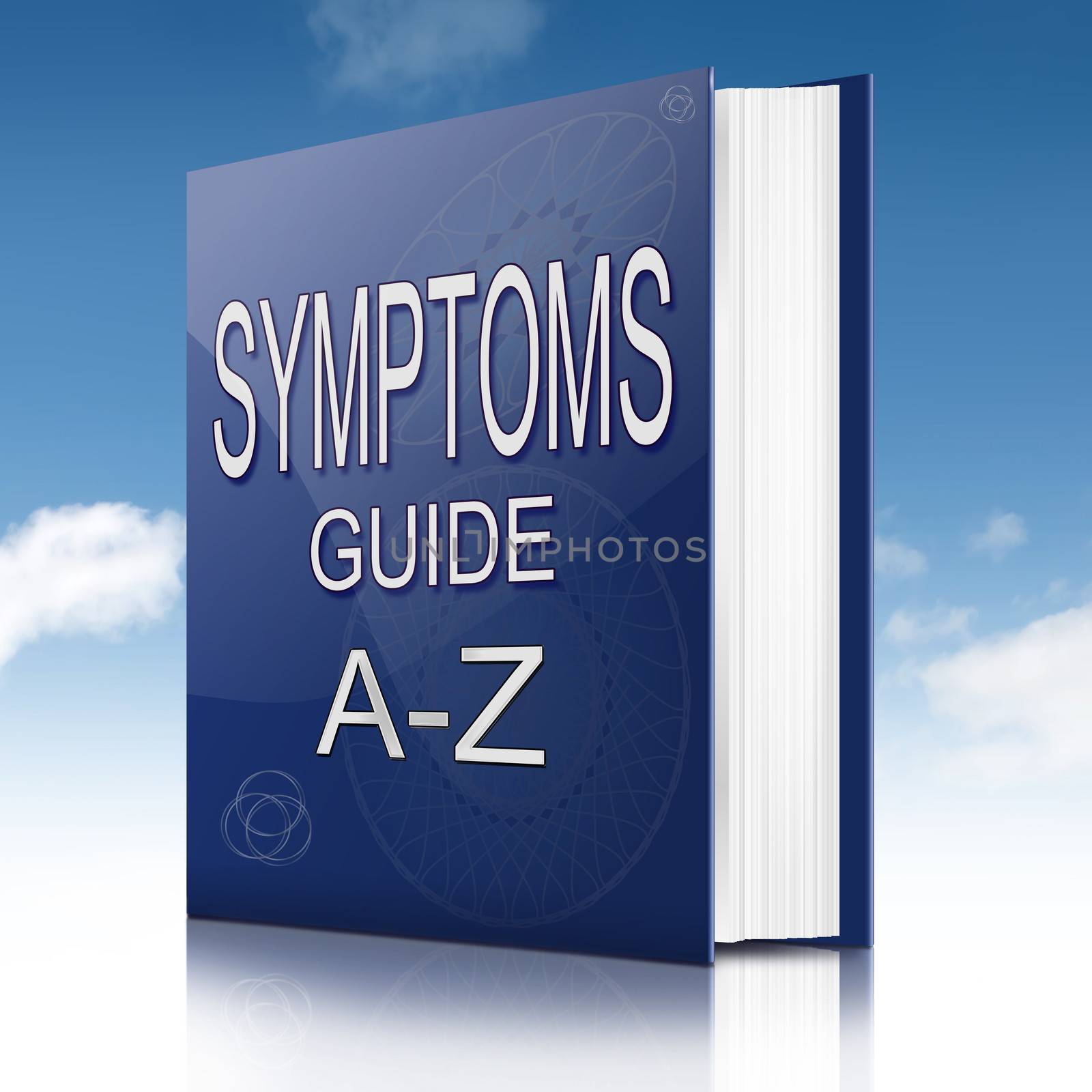 Illustration depicting a text book with a symptoms concept.