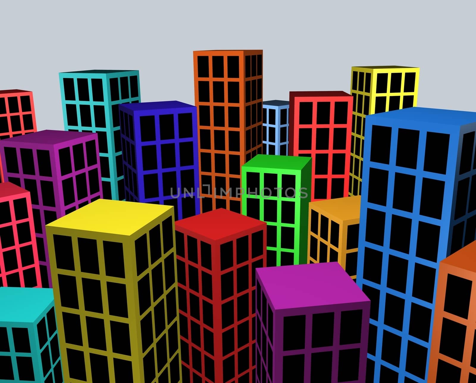 Illustration of colorful city skyline