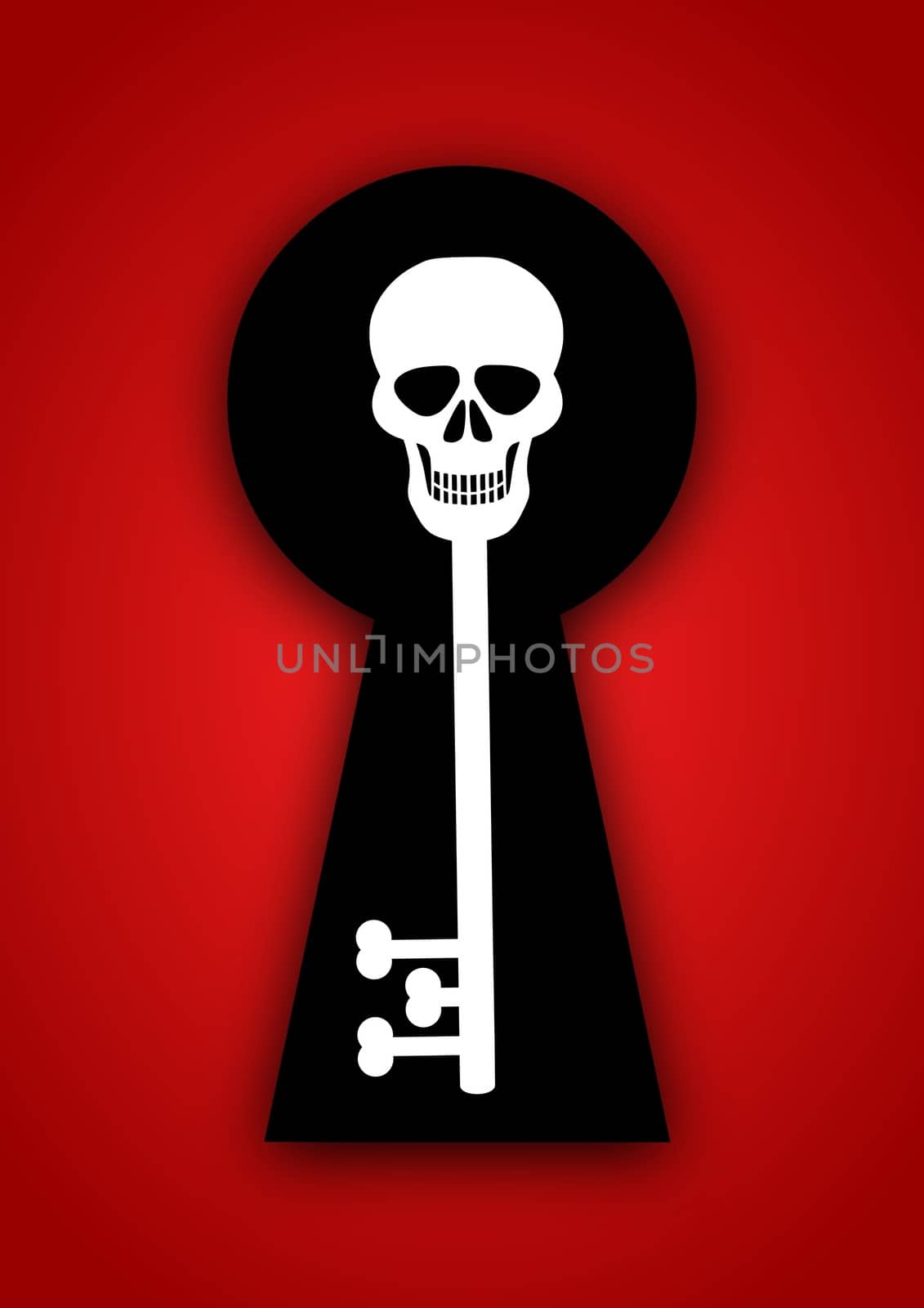 Illustration of a skull and bones key inside a keyhole