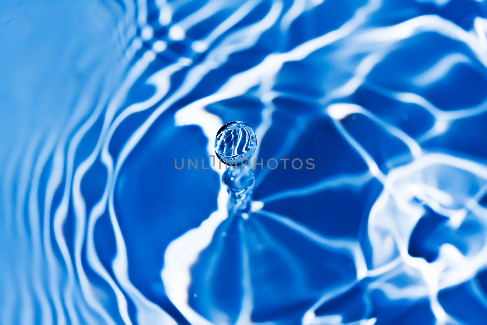 Blue transparent water splashes on white background