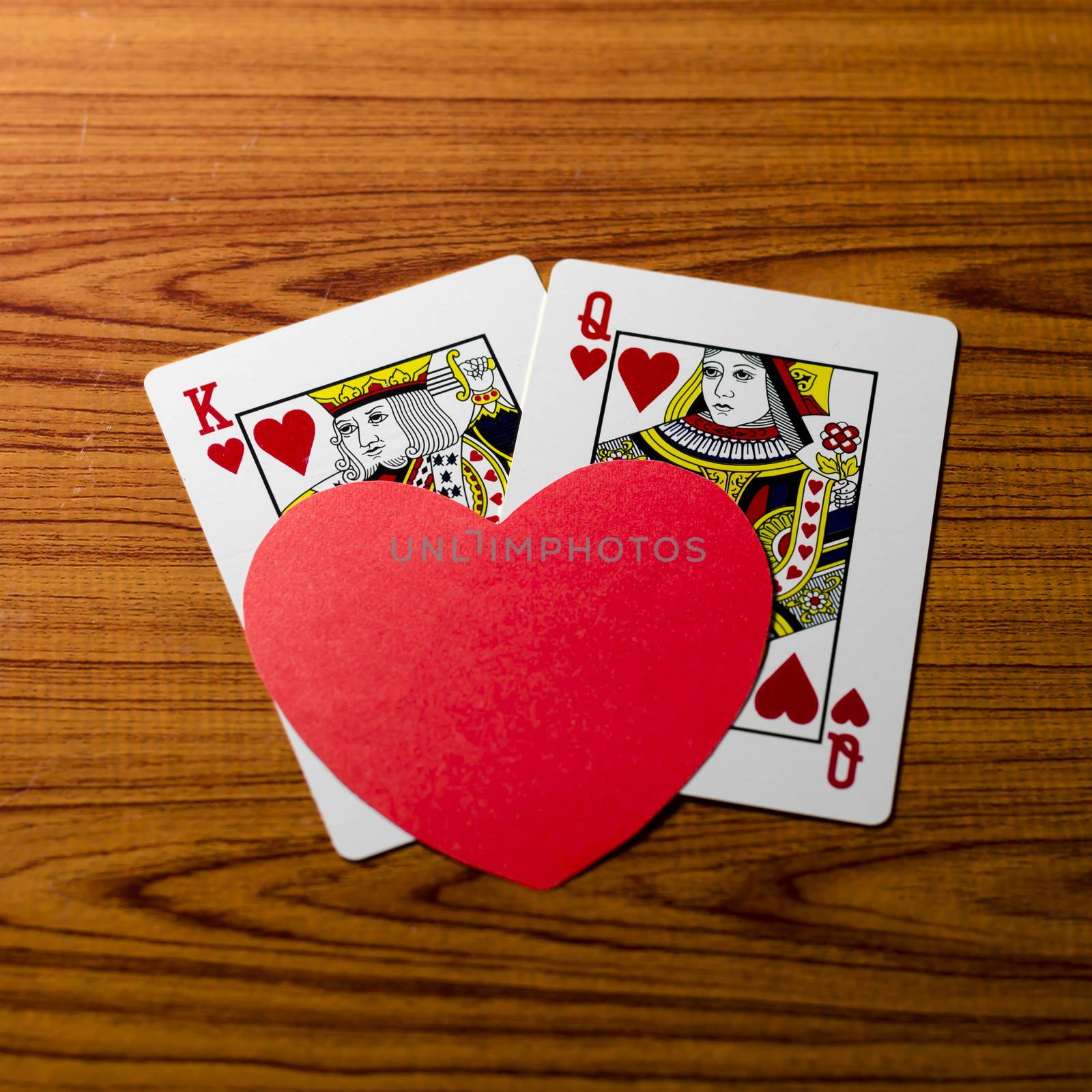 heart and love king queen  card on wood background