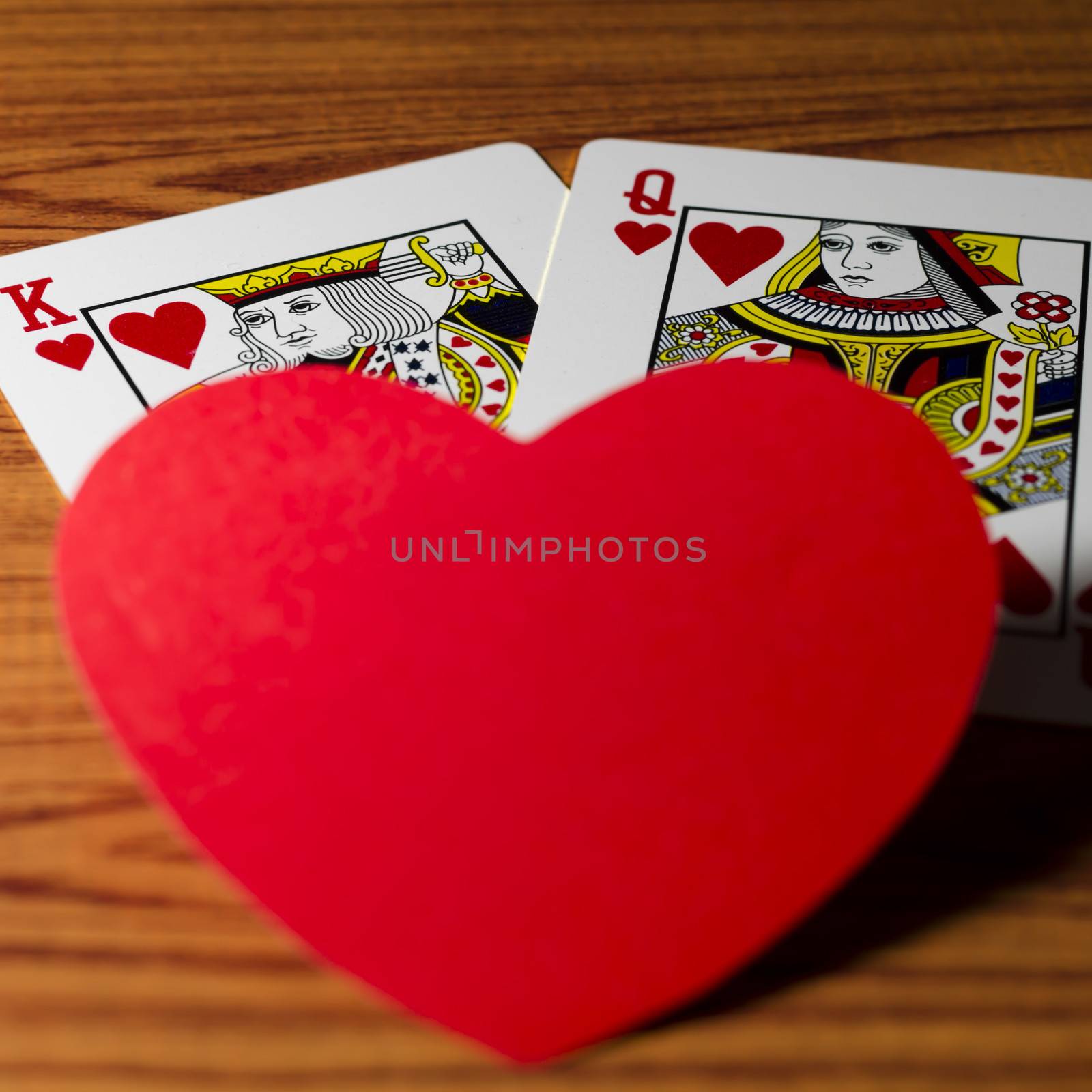 heart and love king queen  card on wood background