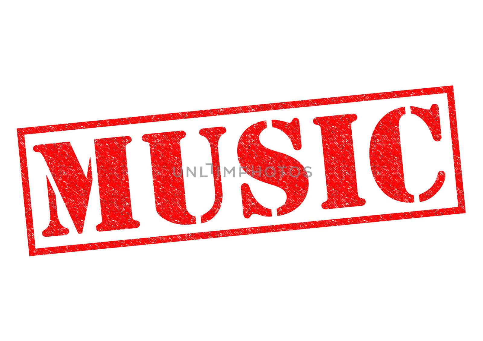 MUSIC red Rubber Stamp over a white background.