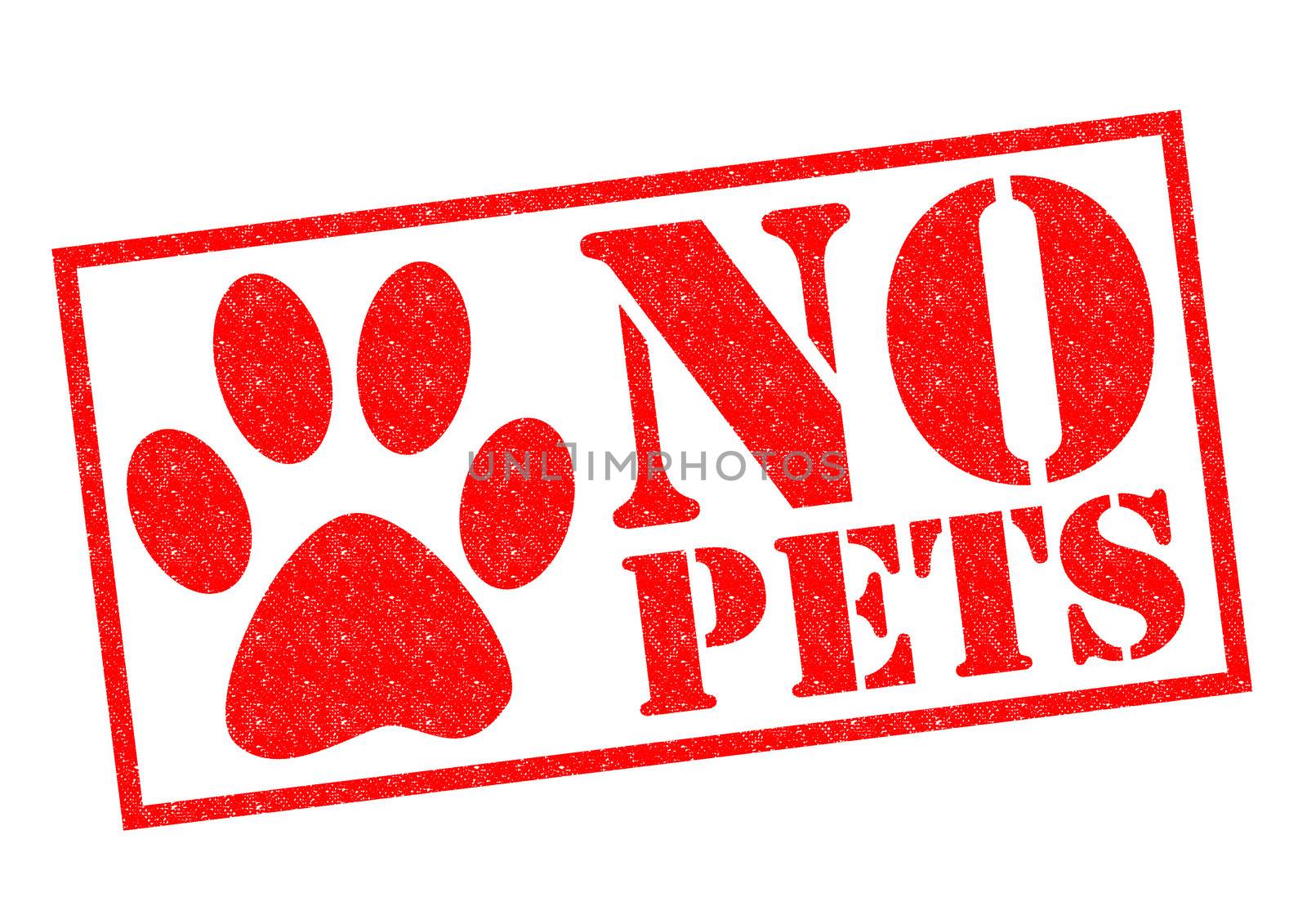 NO PETS red Rubber Stamp over a white background.