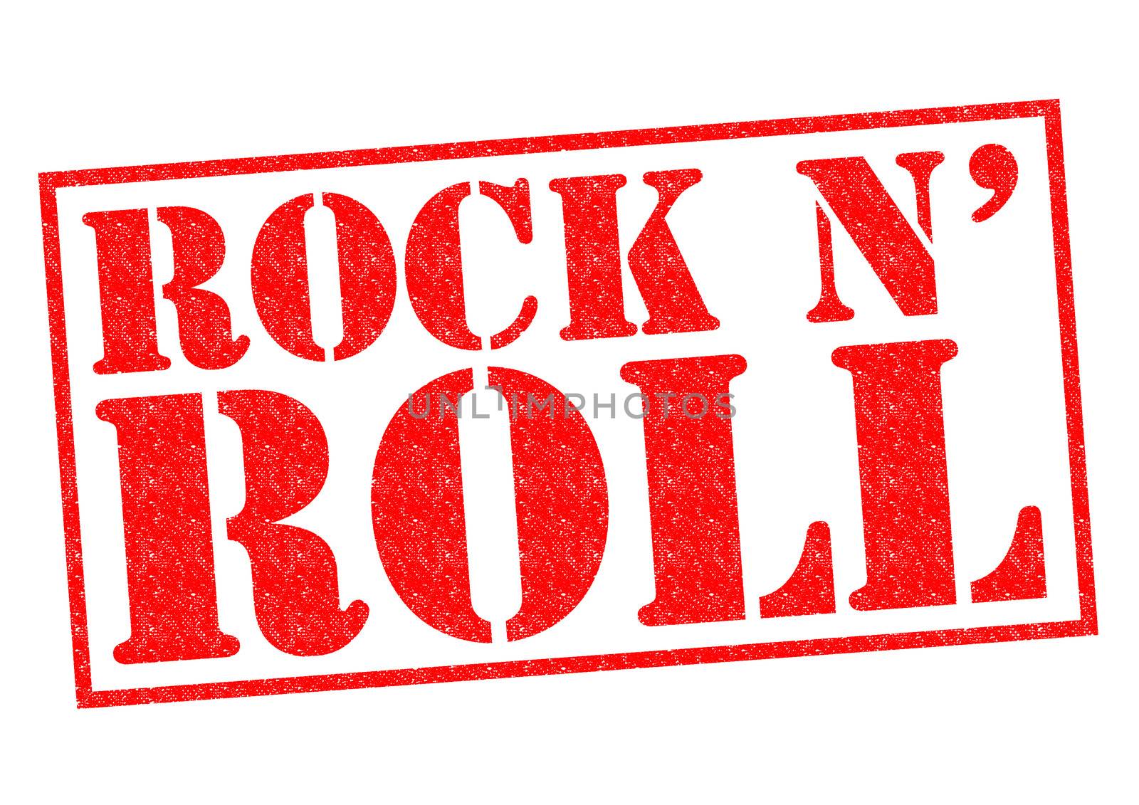 ROCK N' ROLL red Rubber Stamp over a white background.