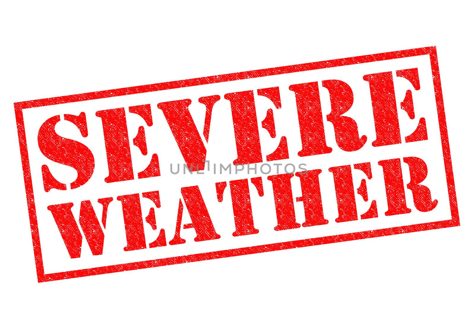 SEVERE WEATHER red Rubber Stamp over a white background.