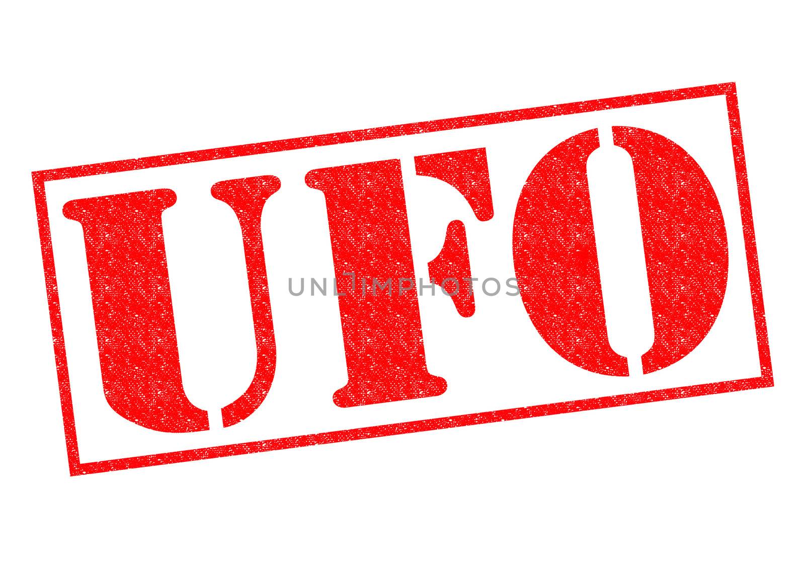 UFO red Rubber Stamp over a white background.
