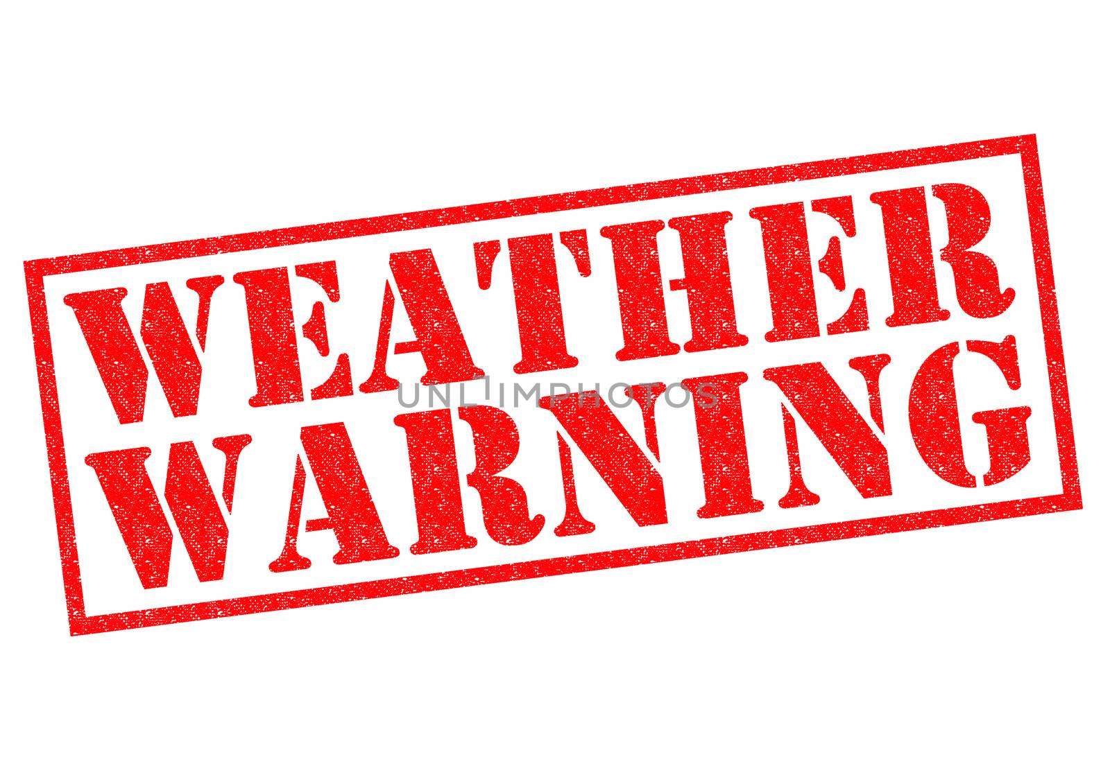 WEATHER WARNING red Rubber Stamp over a white background.