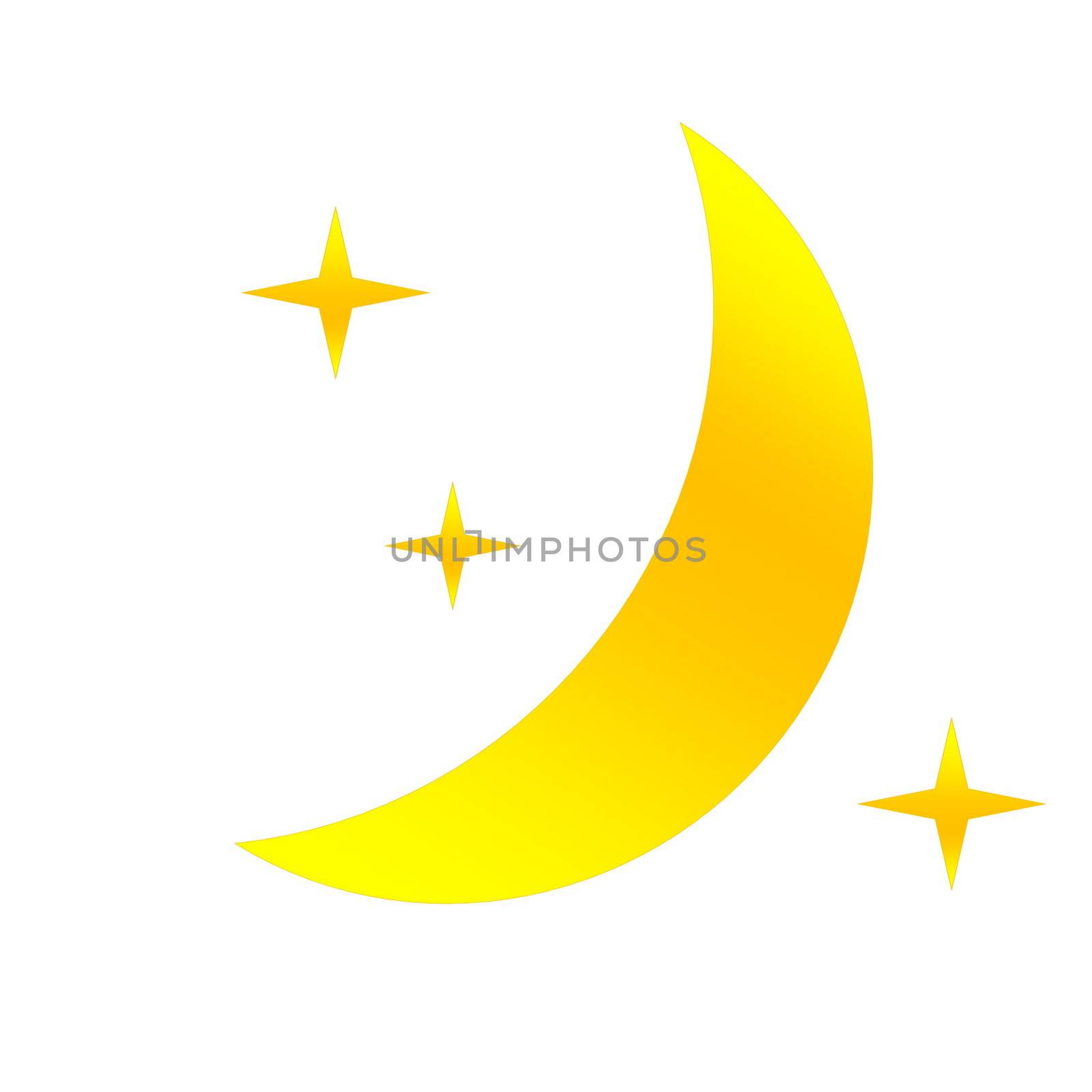 Half yellow moon and stars as weather icon in white background