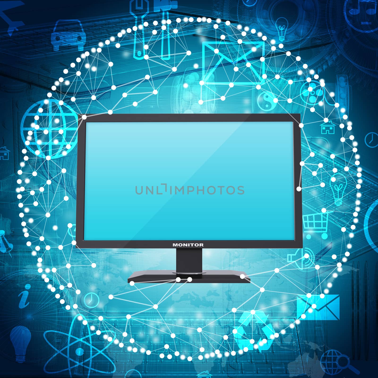 Monitor and sphere consisting of connections. The concept connections