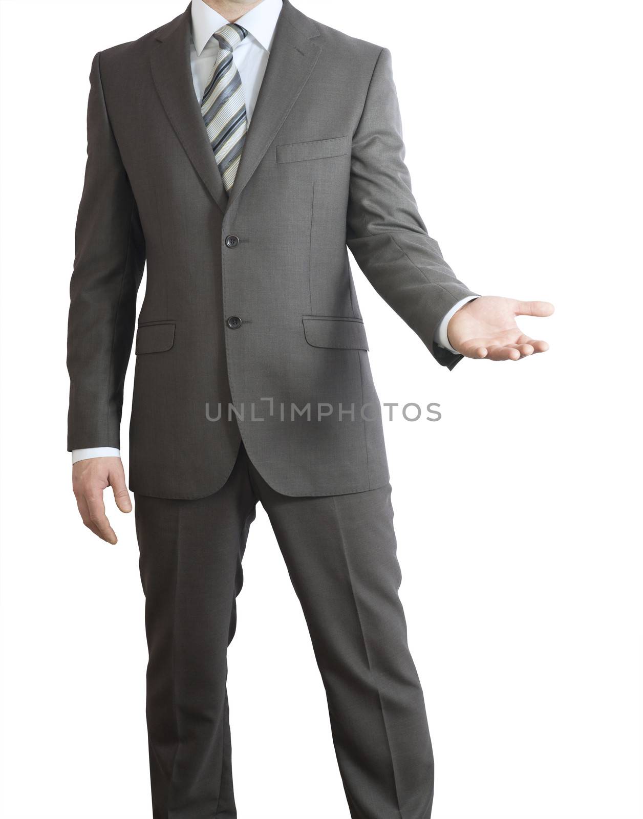 Man in suit holding his hand before him by cherezoff