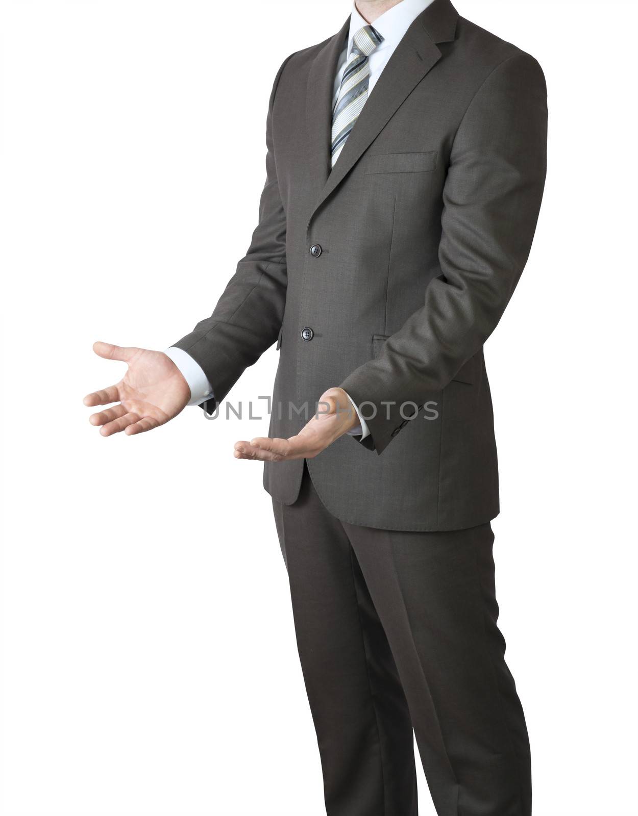 Man in suit holding his hands before him. Crop