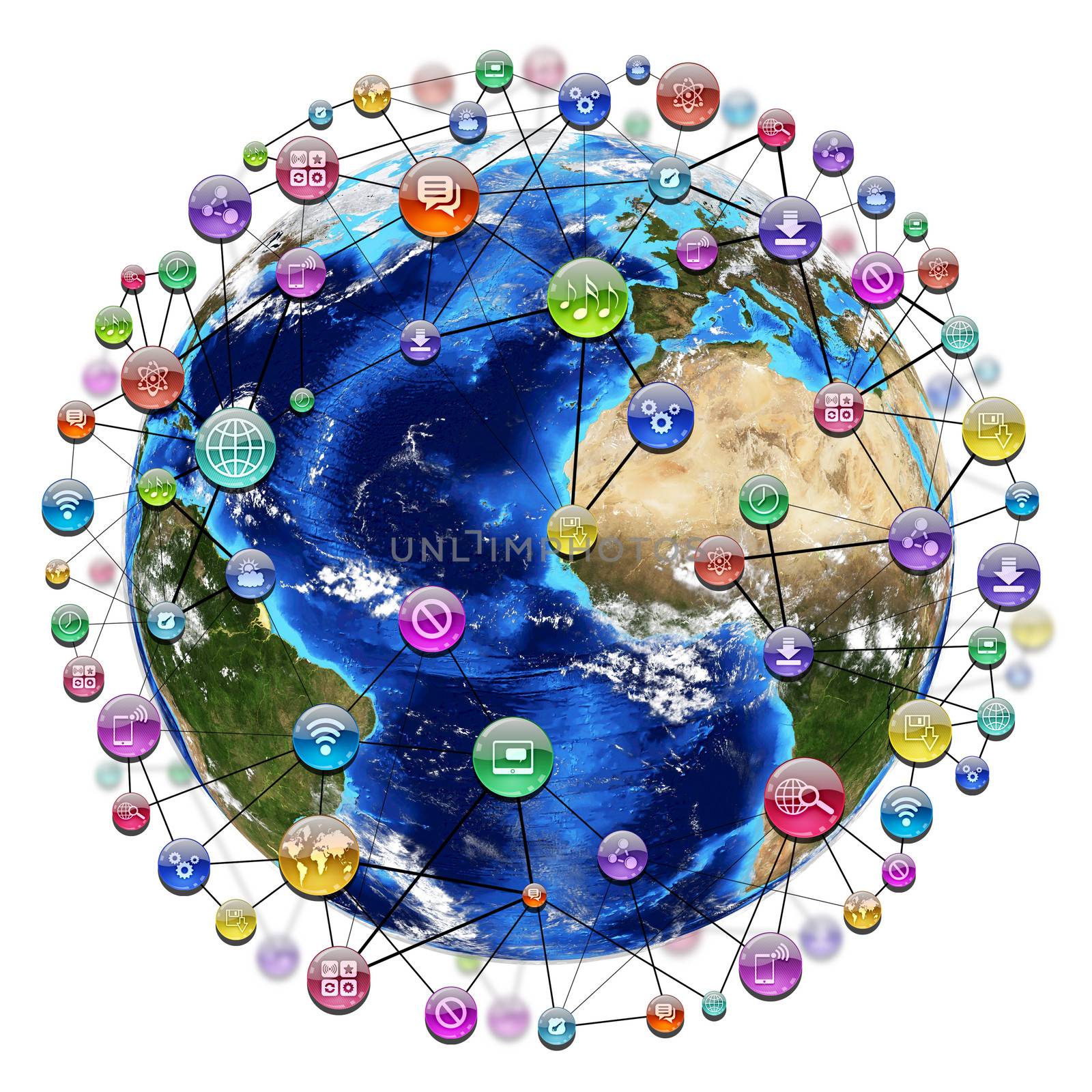 Application icons around the earth by cherezoff