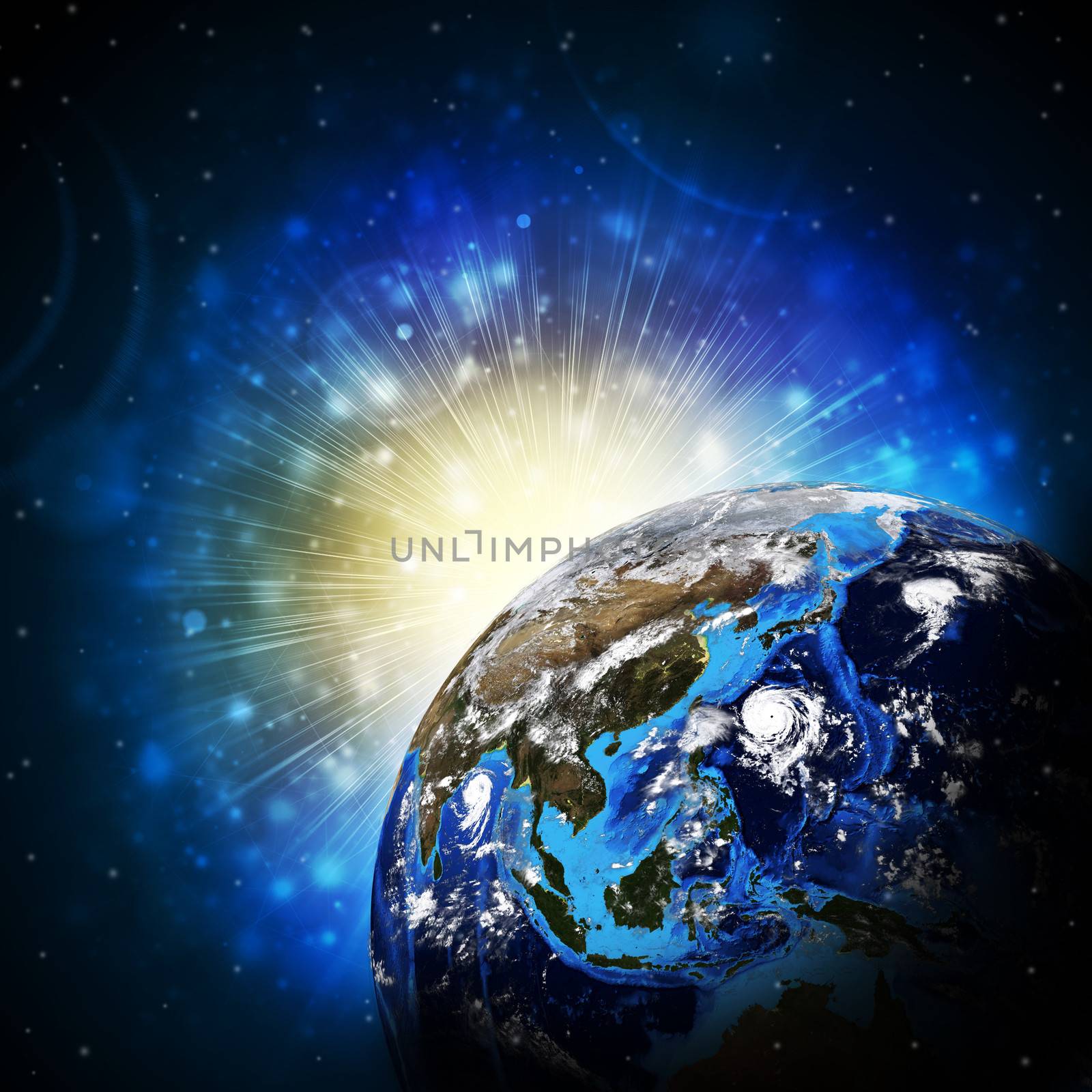 Earth planet in sun rays. Elements of this image are furnished by NASA