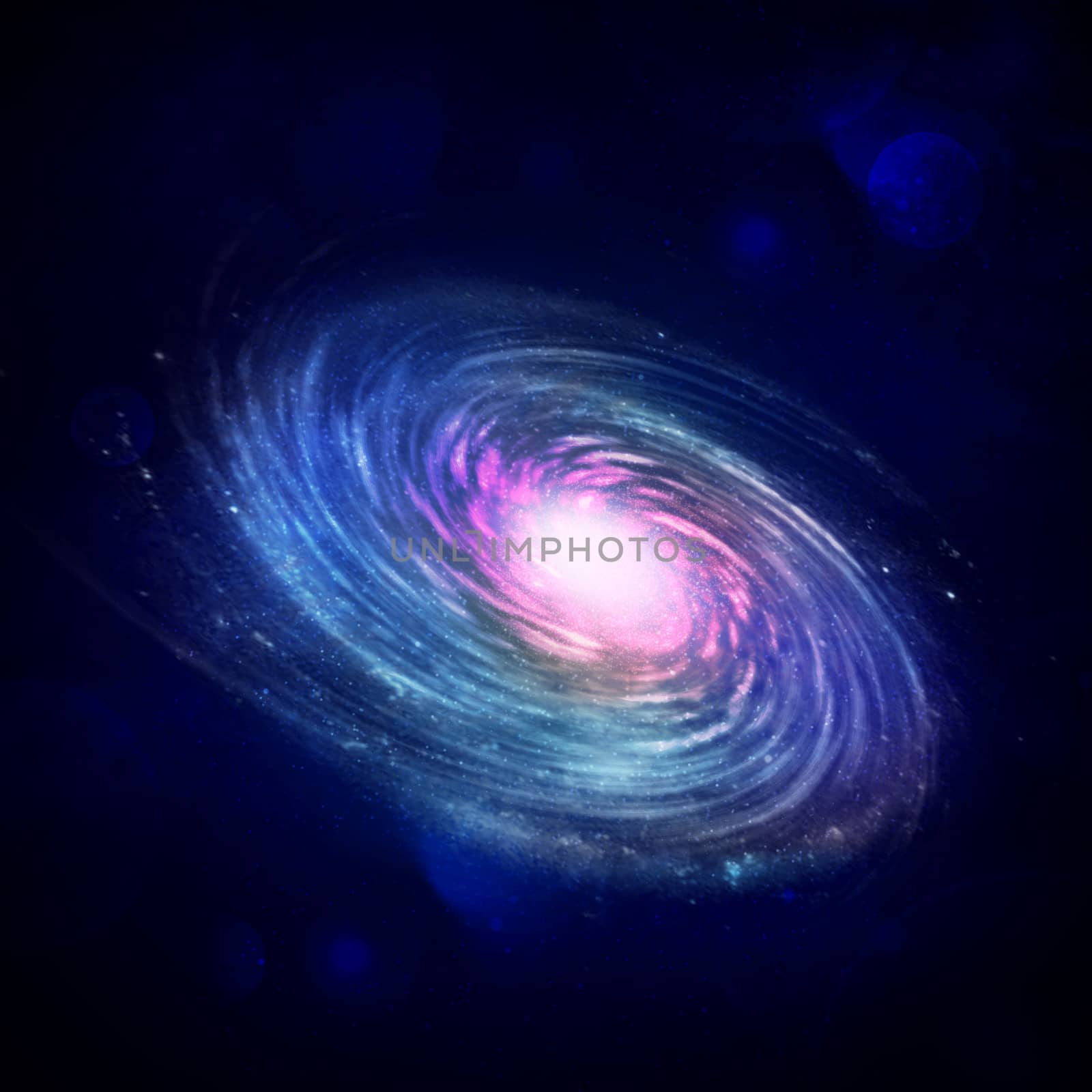 Illustration of a spiral galaxy on a star field background
