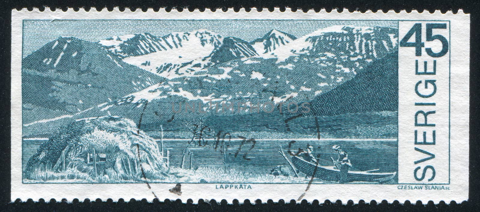 Boat on mountain lake in Stora Sjofellet National Park by rook