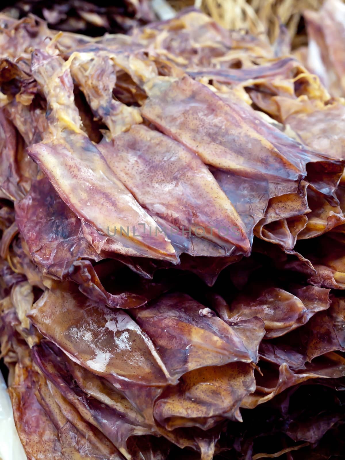 Pile of dry squid for sell at market