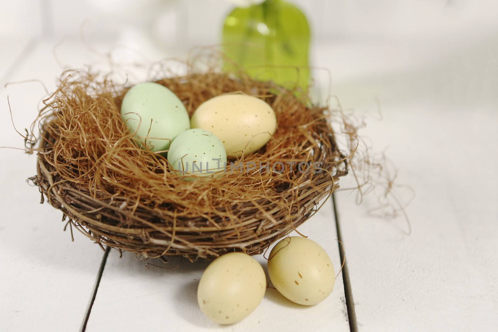 Spring Easter Holiday Themed Still Life Scene in Natural Light