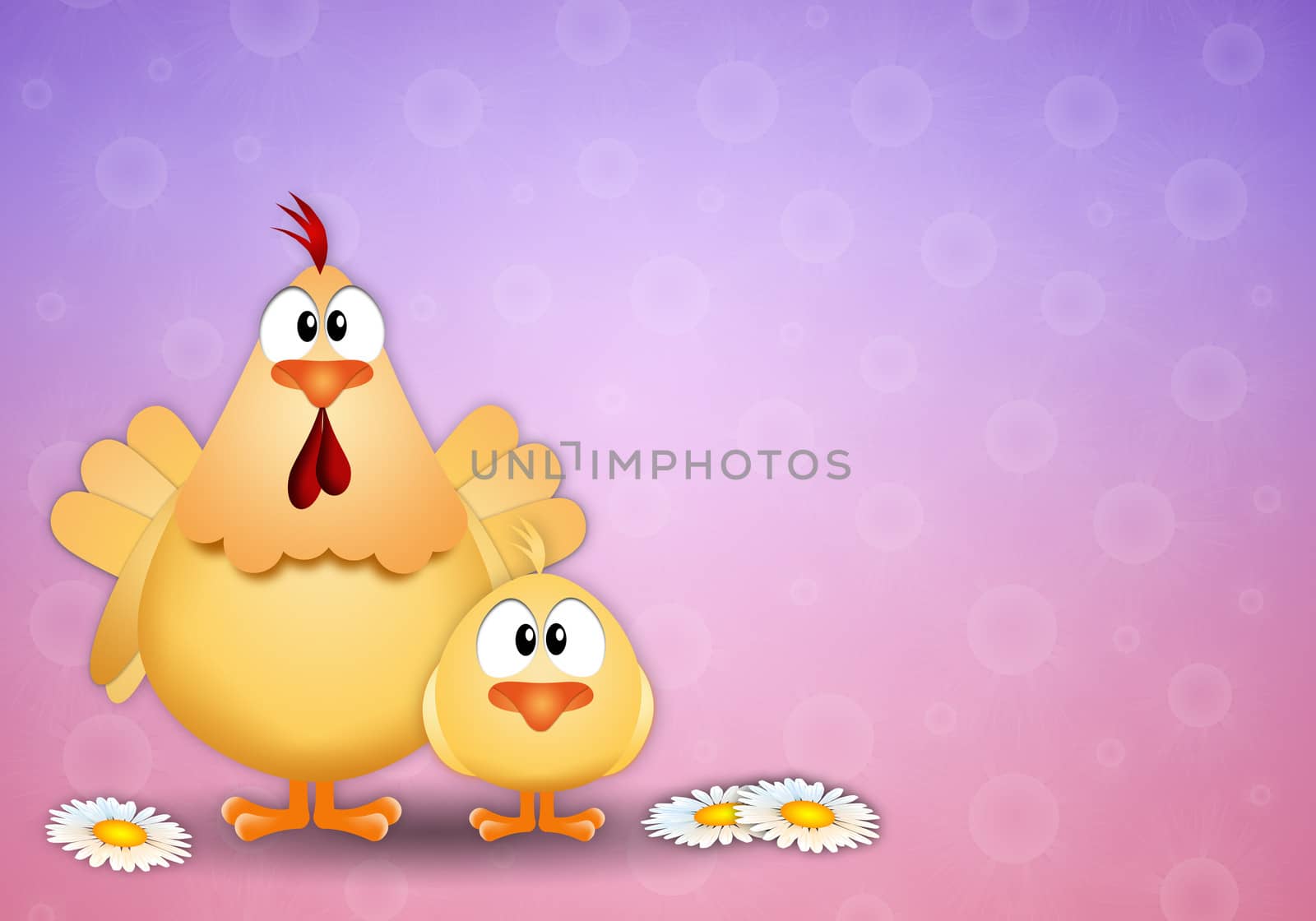 illustration of a hen with her chick