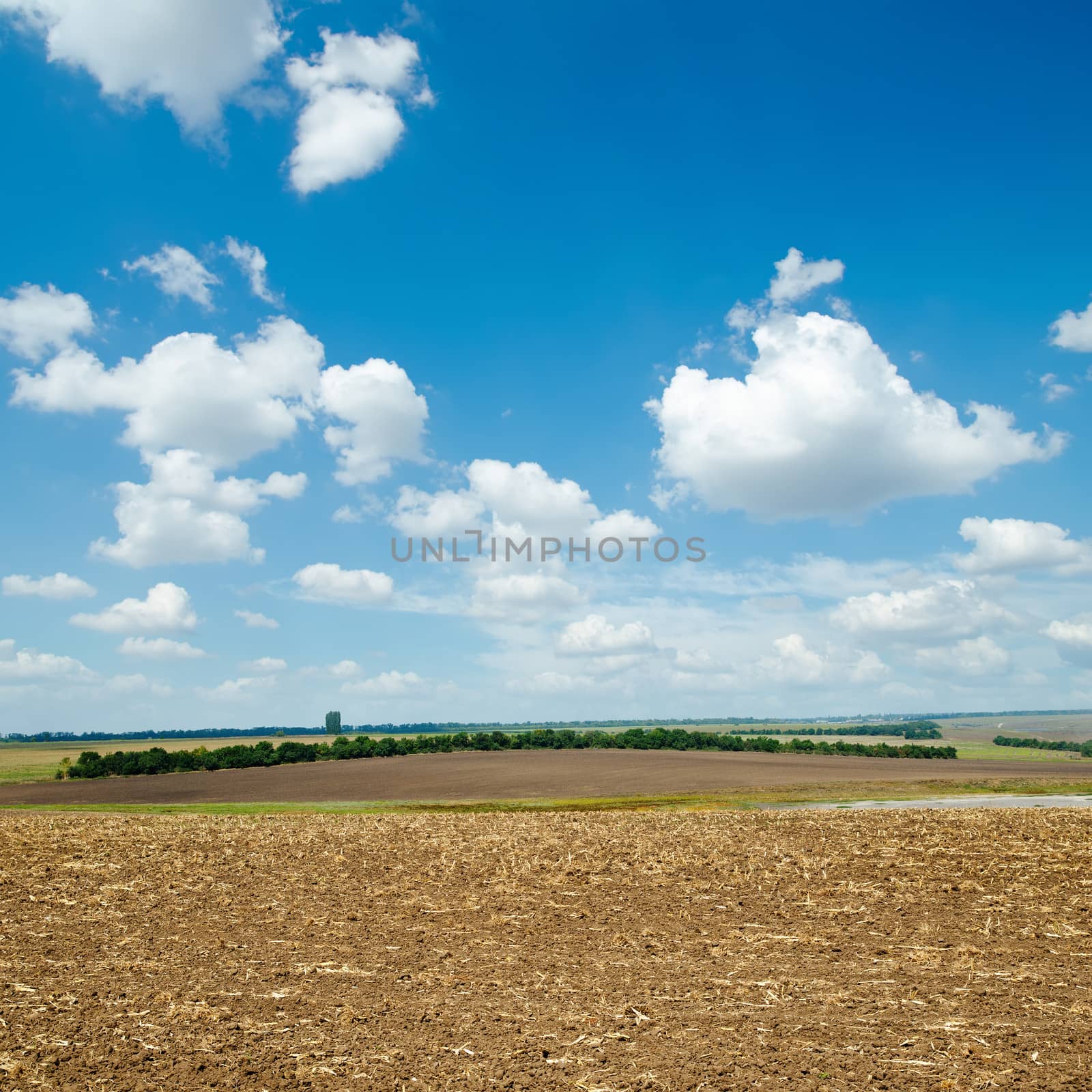 ploughed field and light clouds over it by mycola
