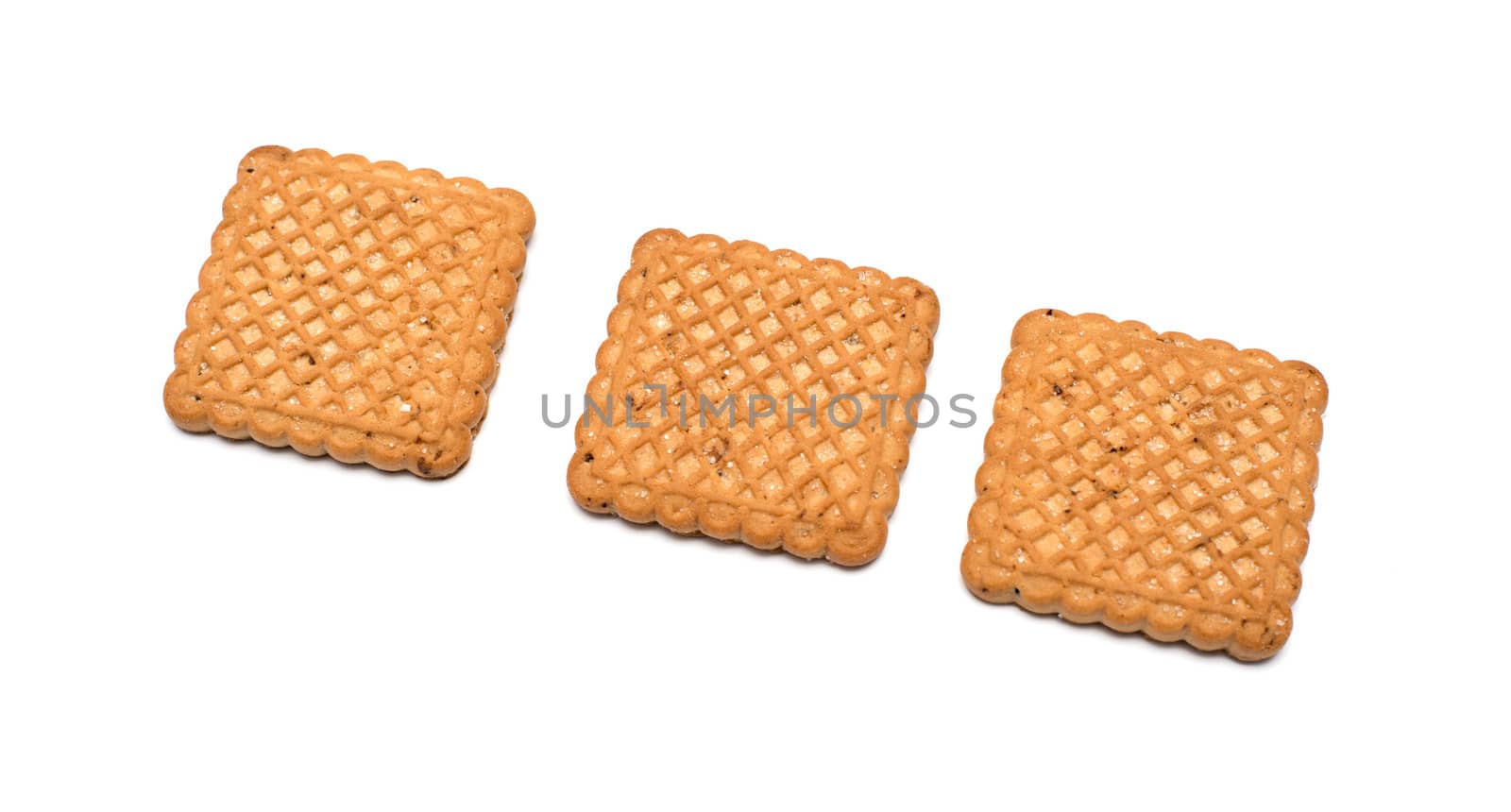 Square shaped cookies on a white background