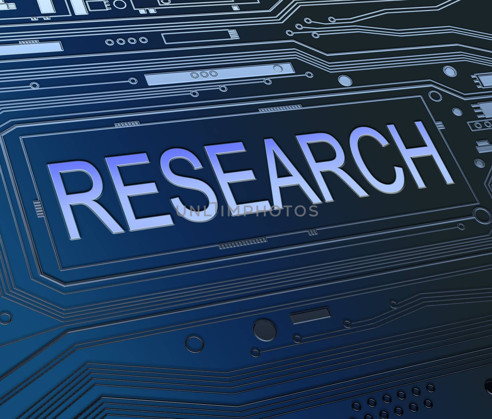 Abstract style illustration depicting printed circuit board components with a research concept.