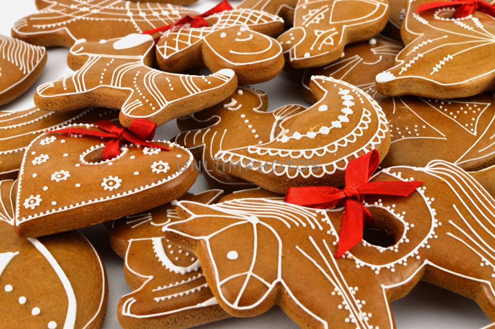 Gingerbread cookies on white background .