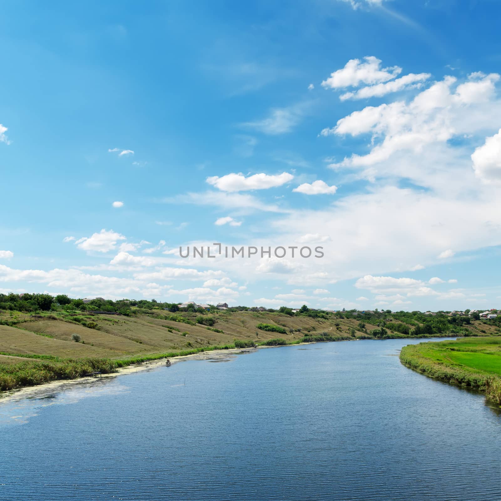 view to river and clouds in blue sky