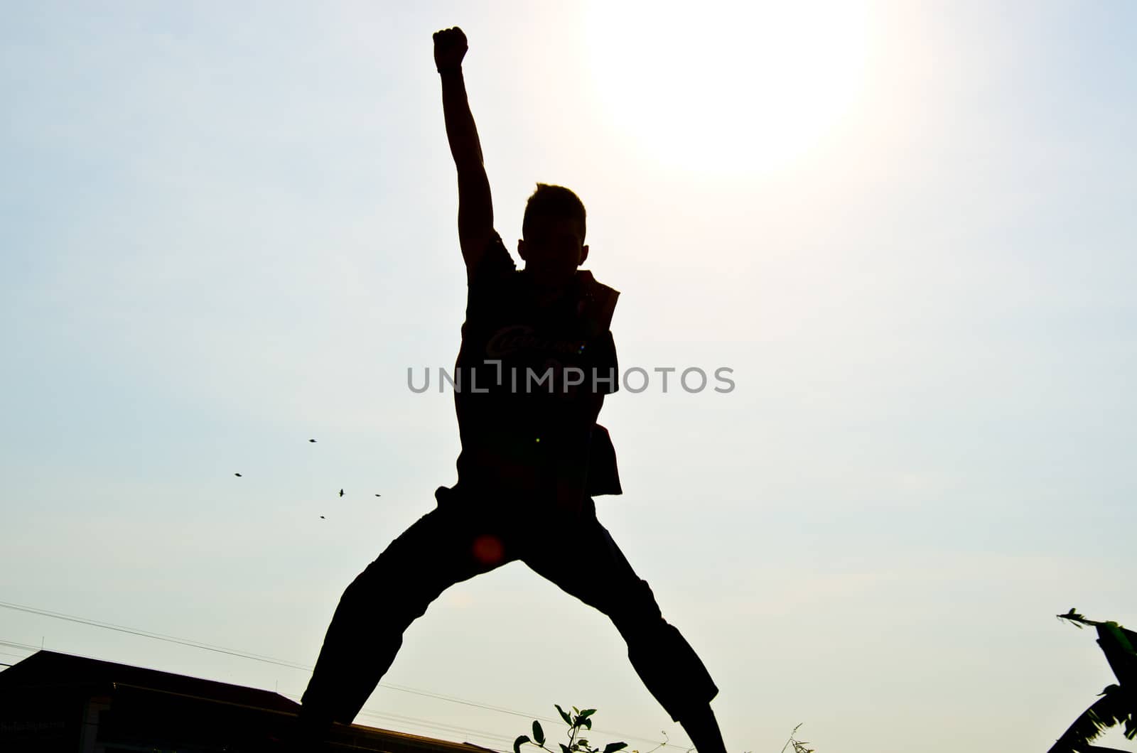 silhouette of man jumping for happy and hjappy