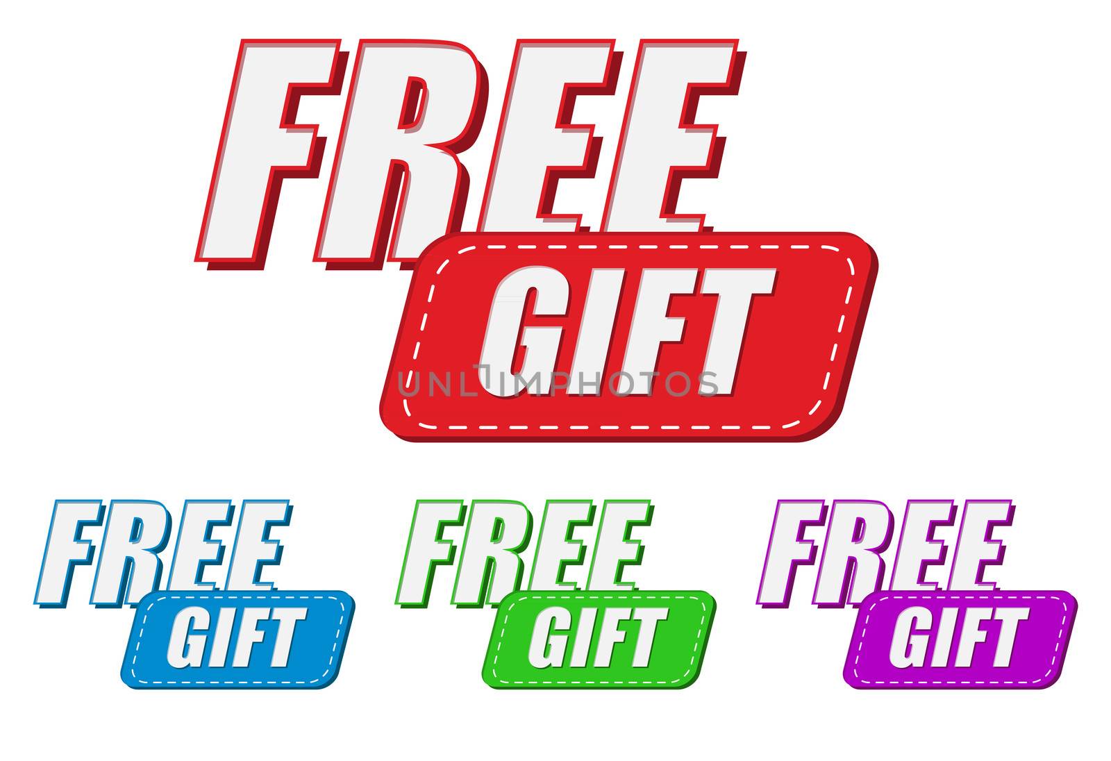 free gift, four colors labels, flat design, business present concept