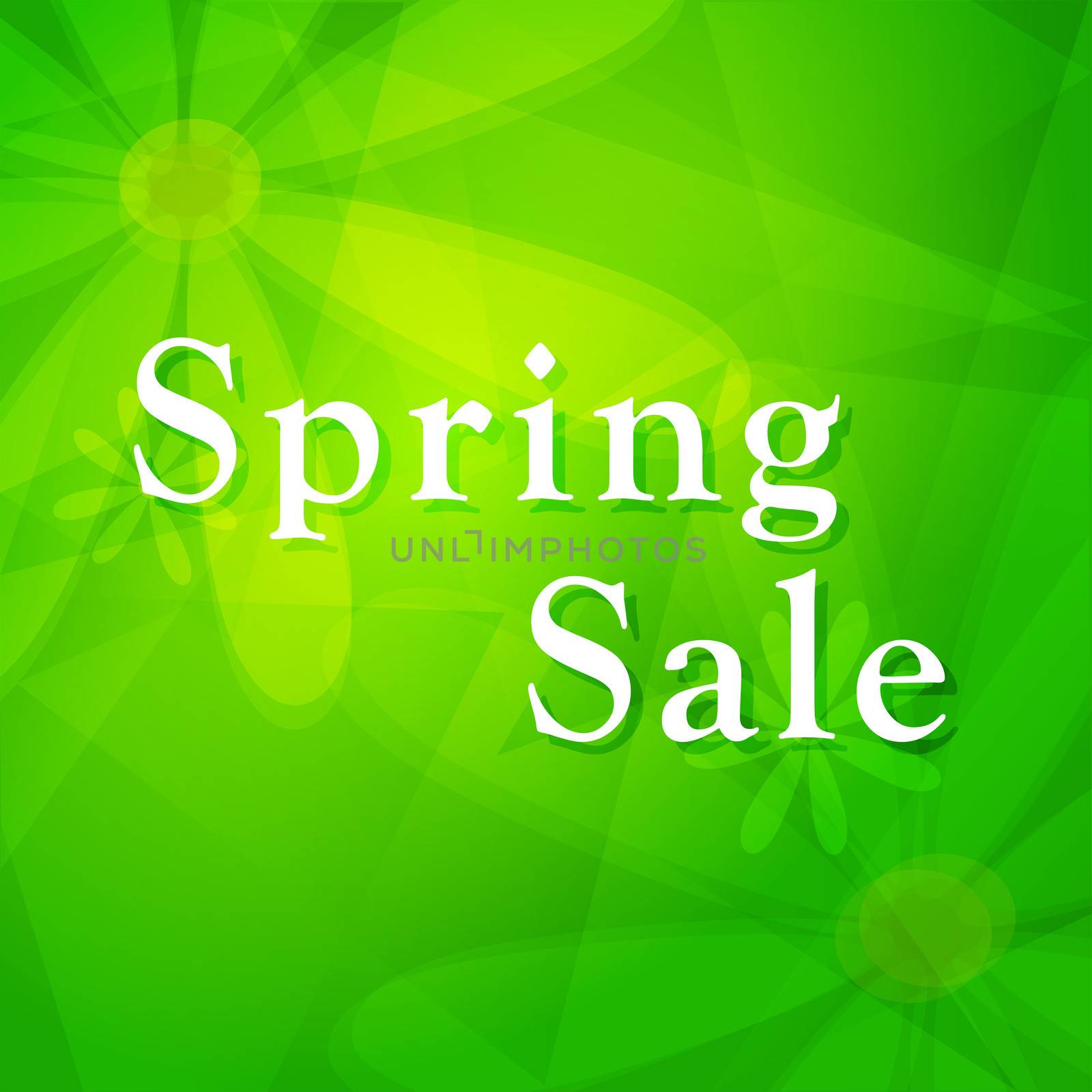 spring sale - text over green background with flowers, business shopping seasonal concept, flat design