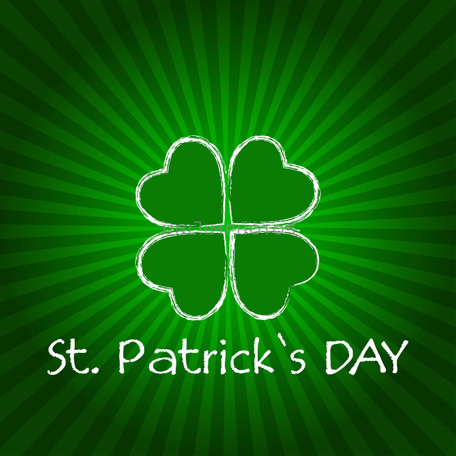 St. Patrick's Day text with green shamrock and striped rays, holiday seasonal concept