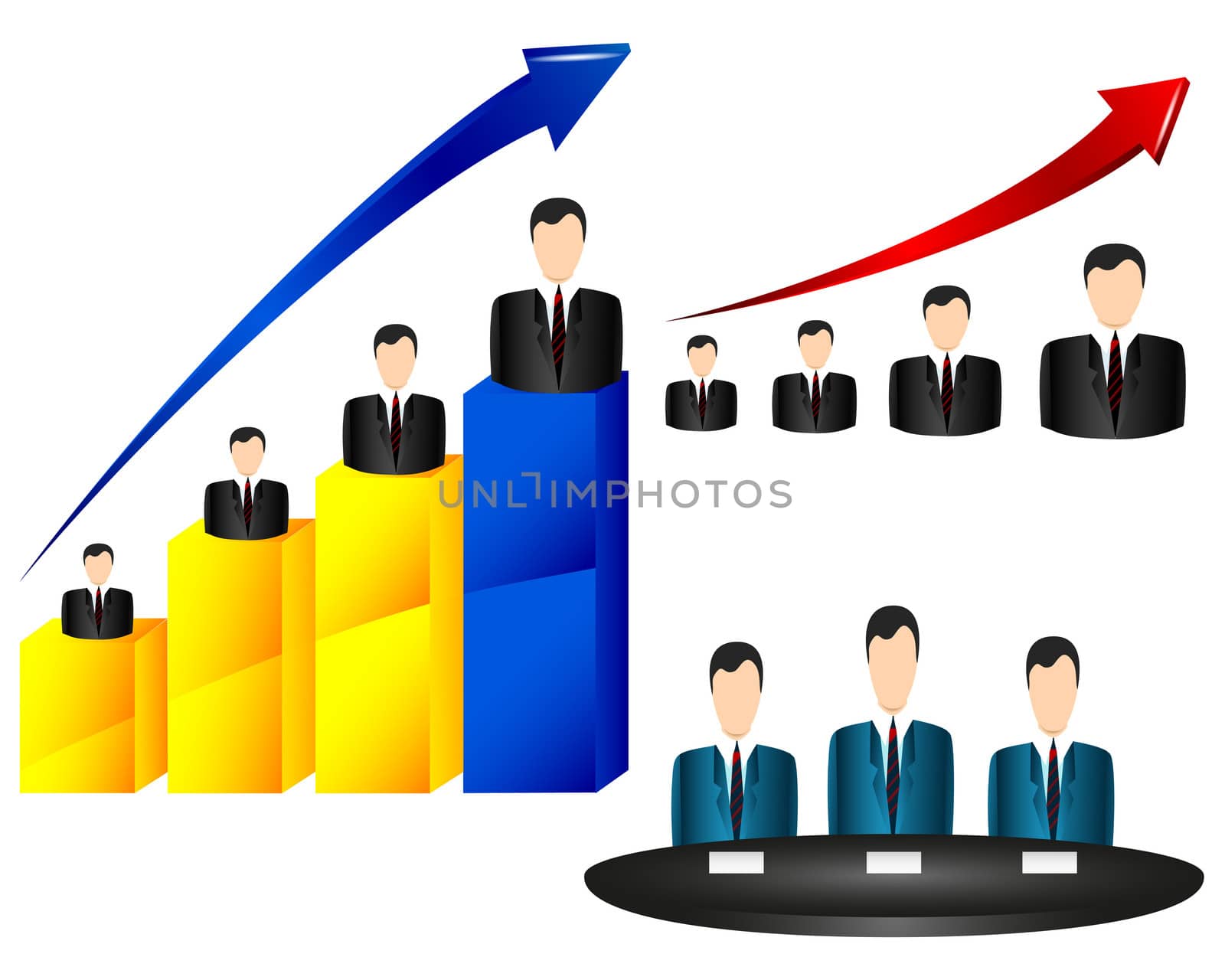Diagram of growth entrepreneur icons and commands office arrow