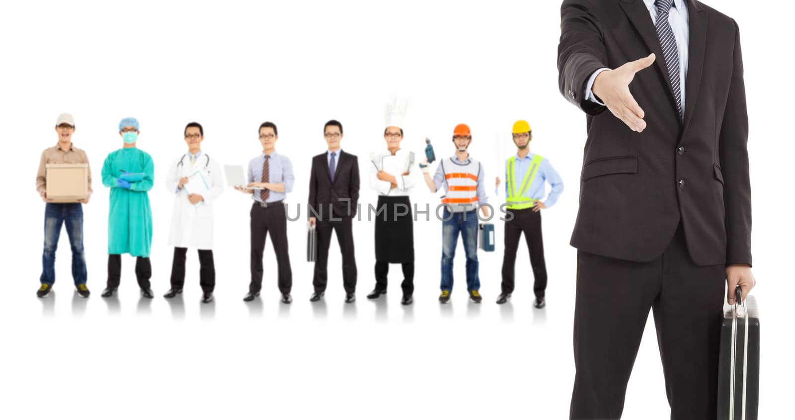 businessman cooperate with different industries people by tomwang