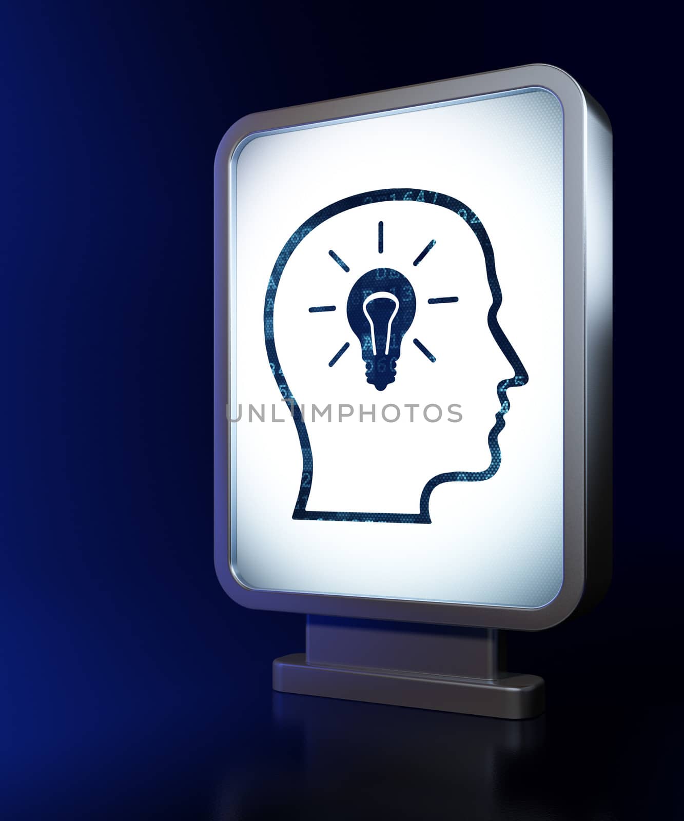Education concept: Head With Lightbulb on billboard background by maxkabakov
