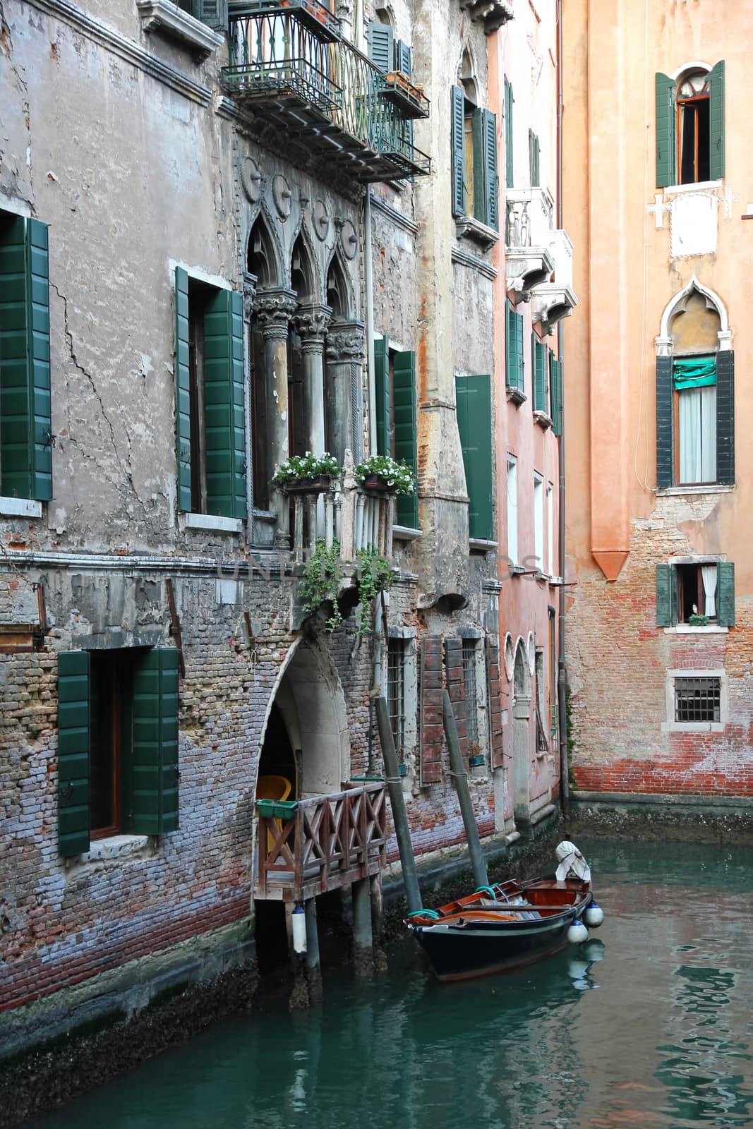 Italy. Venice. Romantic canal with boat