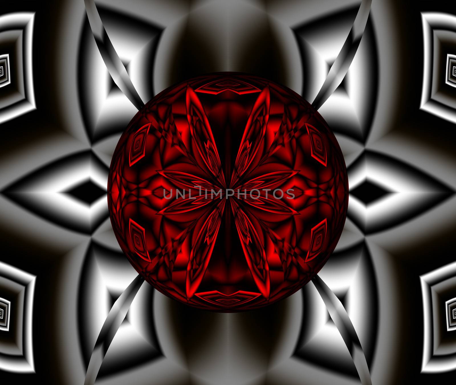 Abstract Red Sphere at black and white background