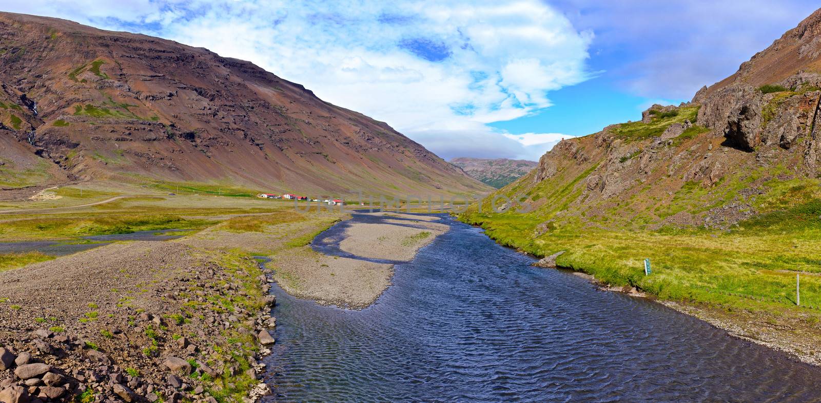 Western Icelandic mountain landscape under a blue summer sky. Snaefellsnes peninsula. Panorama