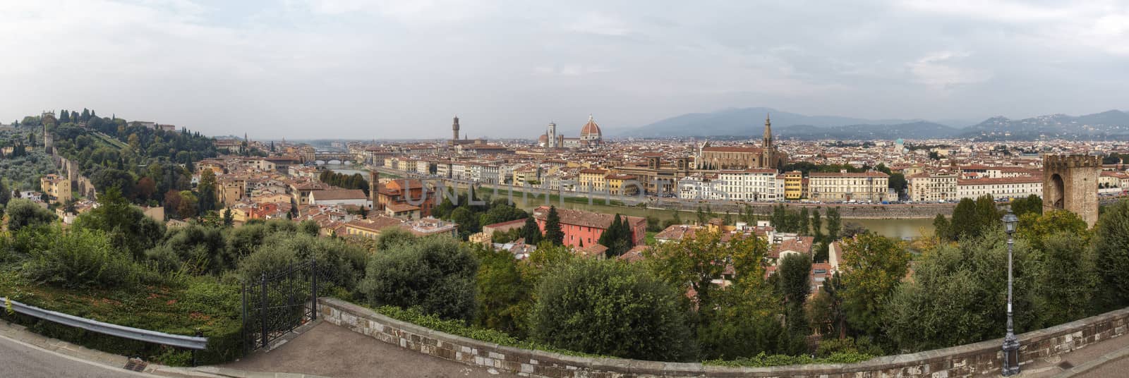 Florence cityscape with Duomo Santa Maria Del Fiore and Piazza Della Signoria from Piazzale Michelangelo, Italy