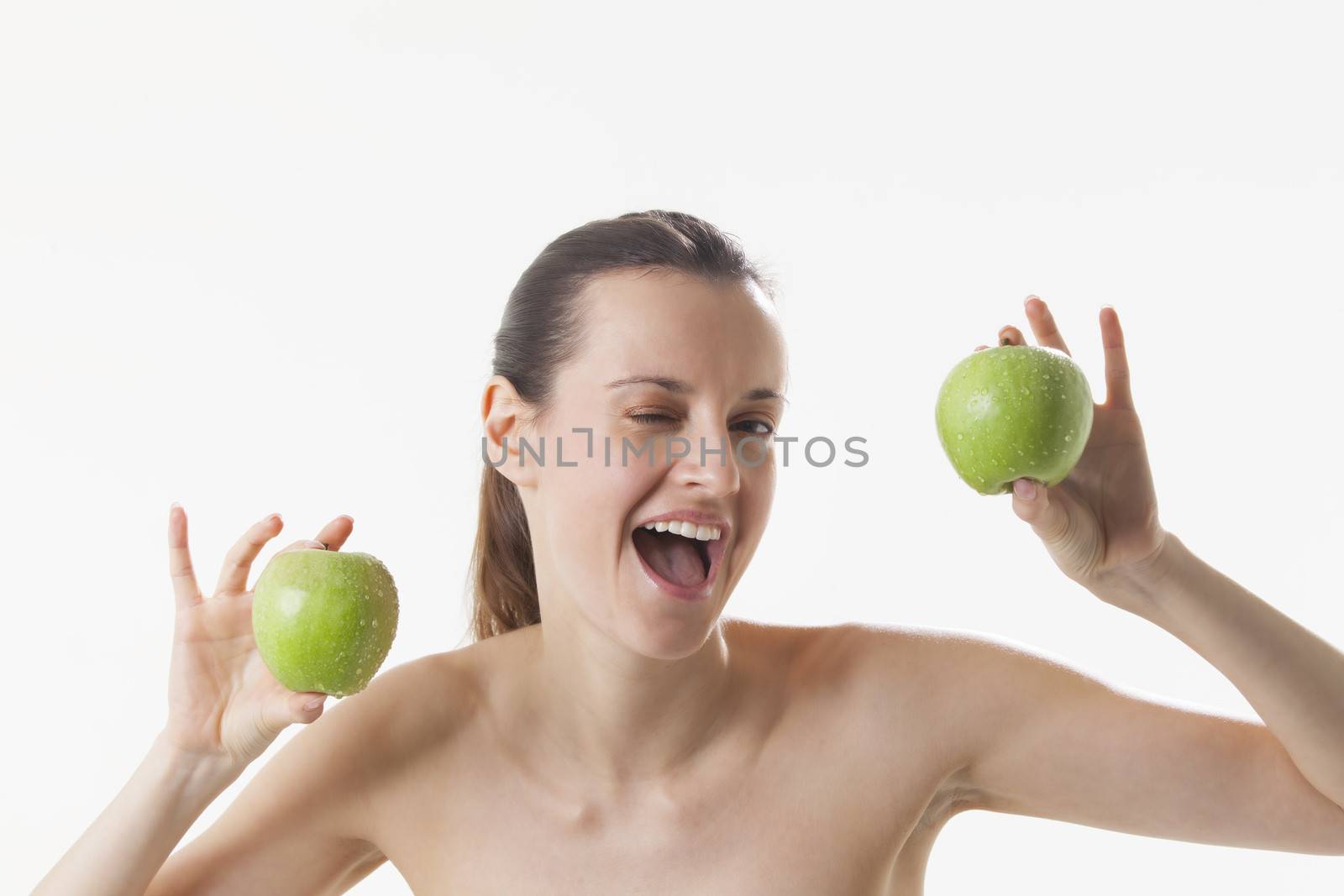 young woman with an apple