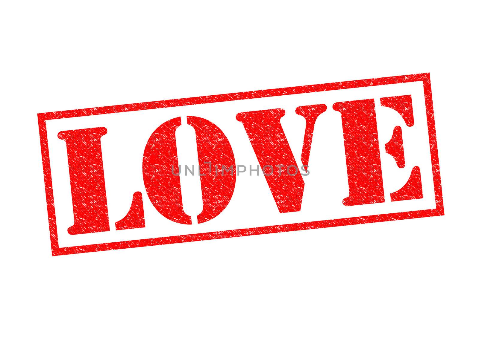 LOVE red Rubber Stamp over a white background.