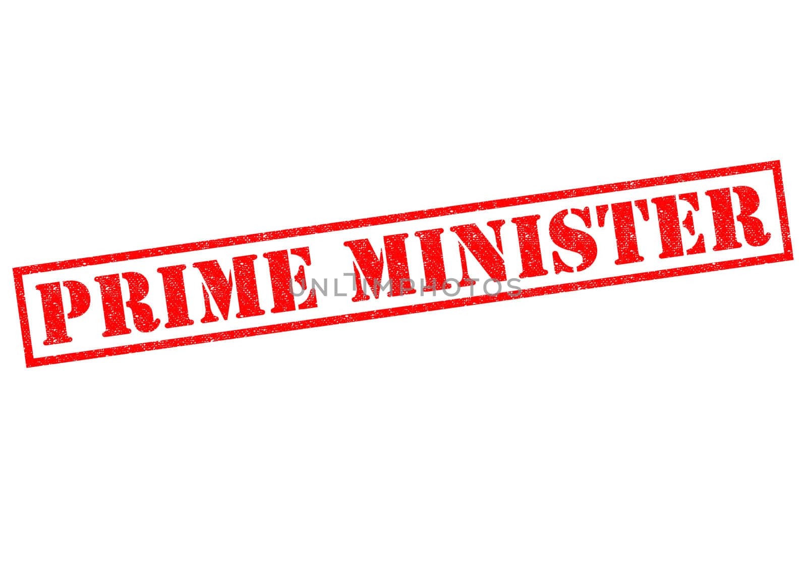 PRIME MINISTER red Rubber Stamp over a white background.
