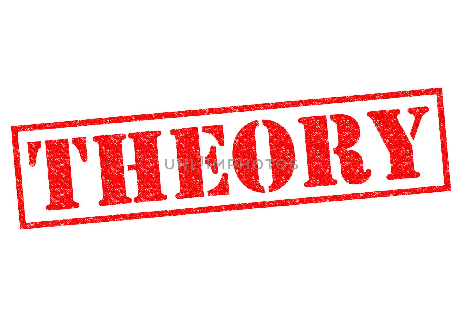 THEORY red Rubber Stamp over a white background.