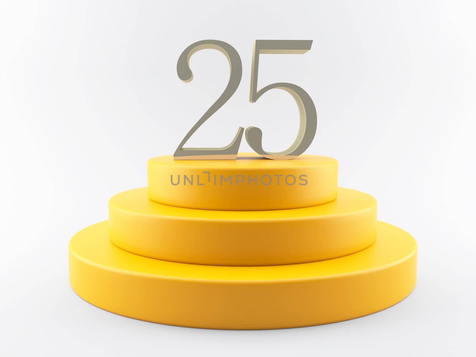 3d yellow podium with text 25 on top